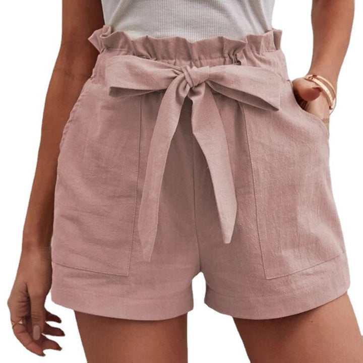Women's Elegant Linen Shorts with Tie Belt and Wide Waistband-The Yellow Prime