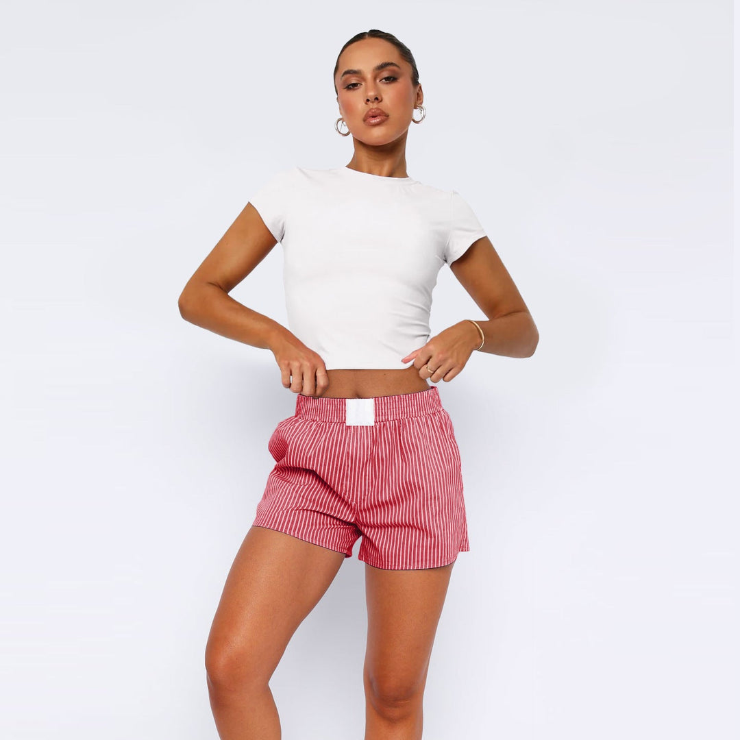 Women's Cotton Striped Shorts with Elastic Waistband-The Yellow Prime