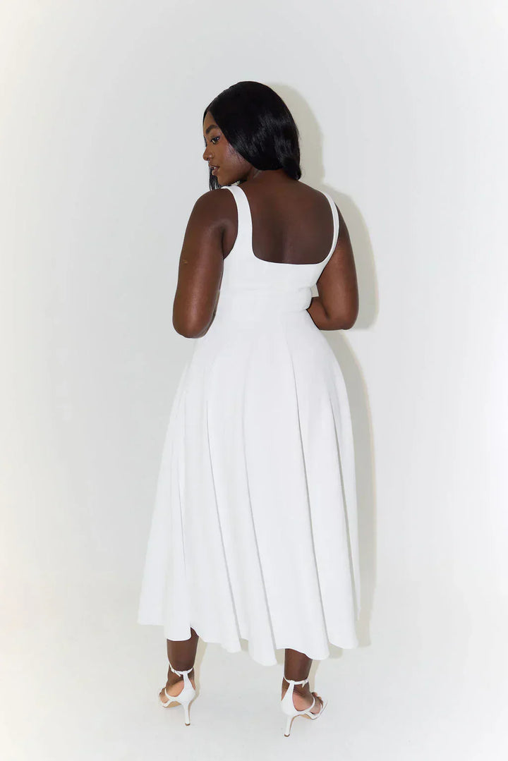 Women's High Waist Midi Dress with Square Neckline-The Yellow Prime