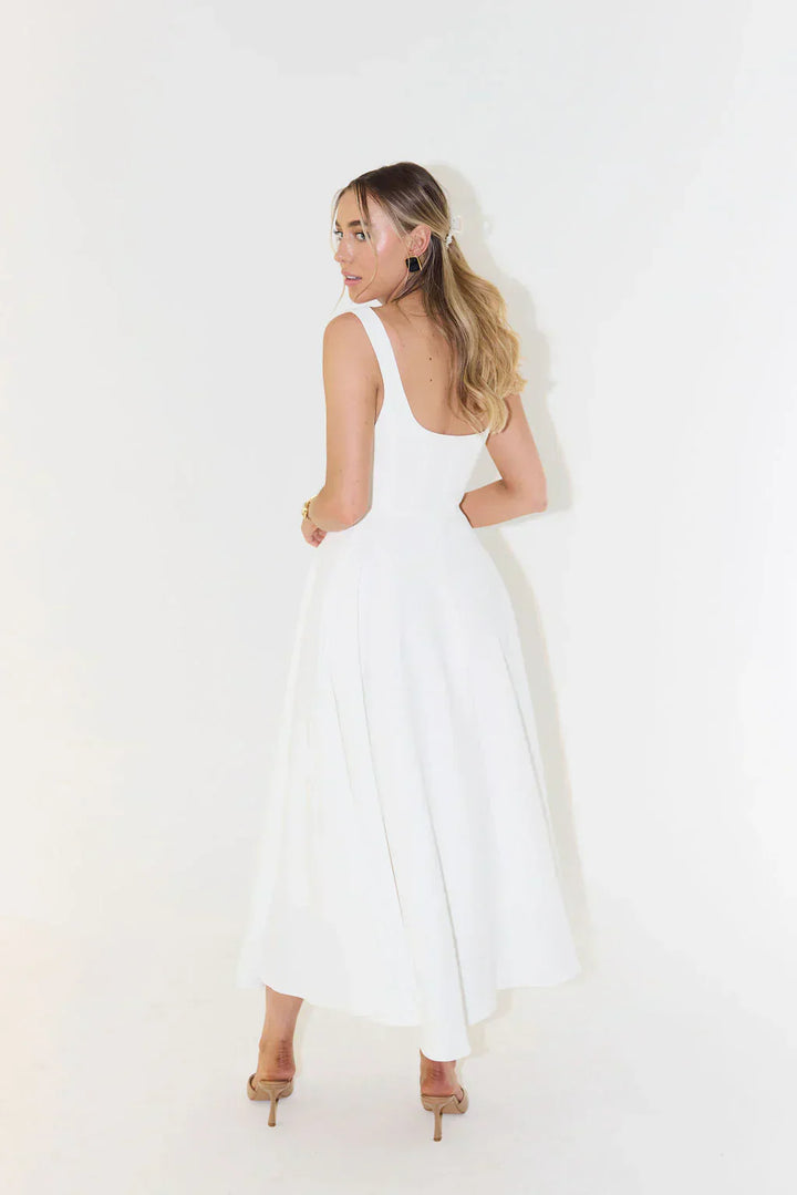Women's High Waist Midi Dress with Square Neckline-The Yellow Prime