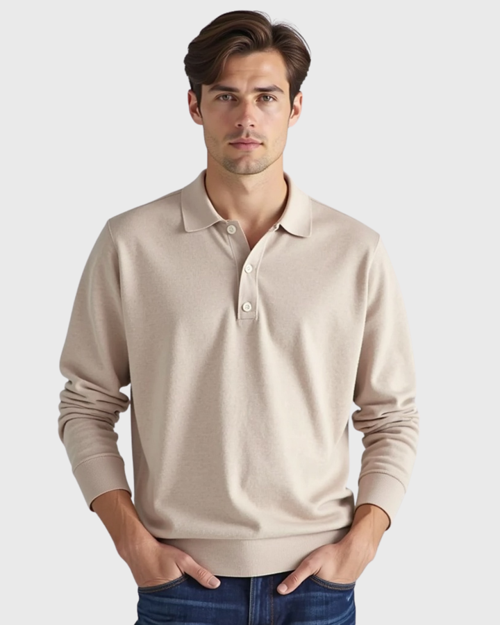 Men's Long-Sleeve Polo Shirt with Button-Front Collar-The Yellow Prime