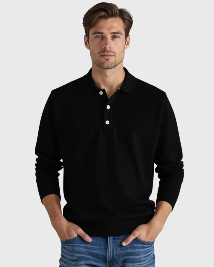 Men's Long-Sleeve Polo Shirt with Button-Front Collar-The Yellow Prime