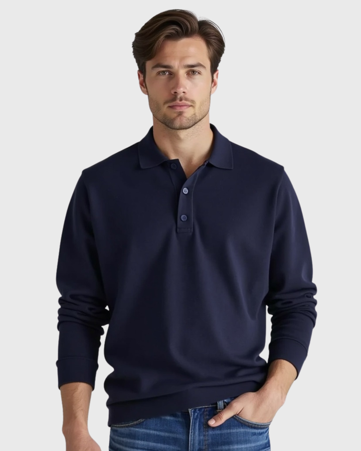 Men's Long-Sleeve Polo Shirt with Button-Front Collar-The Yellow Prime