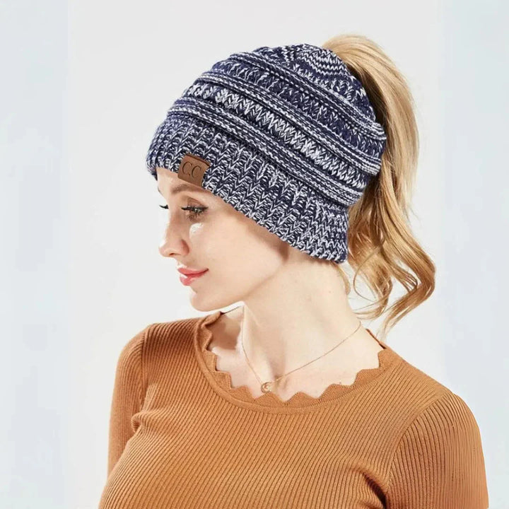 Women's Warm Cozy Ponytail Beanie - Ribbed Knit Winter Hat-The Yellow Prime