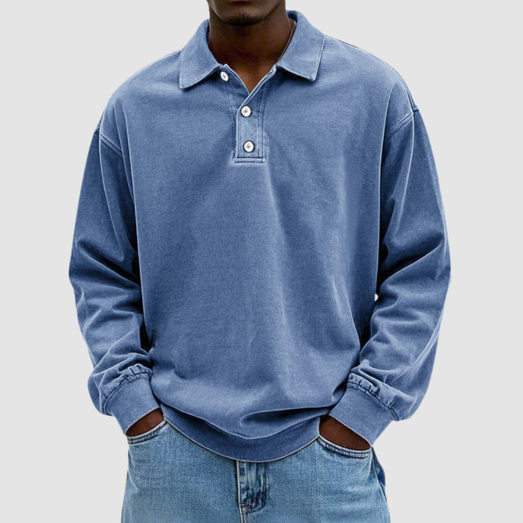 Men's Vintage Long Sleeve Polo Shirt-The Yellow Prime