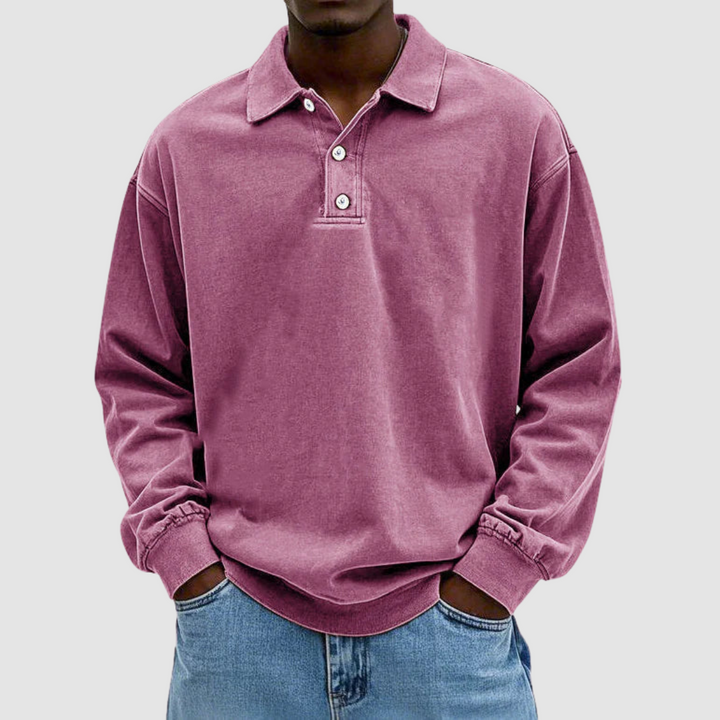 Men's Vintage Long Sleeve Polo Shirt-The Yellow Prime