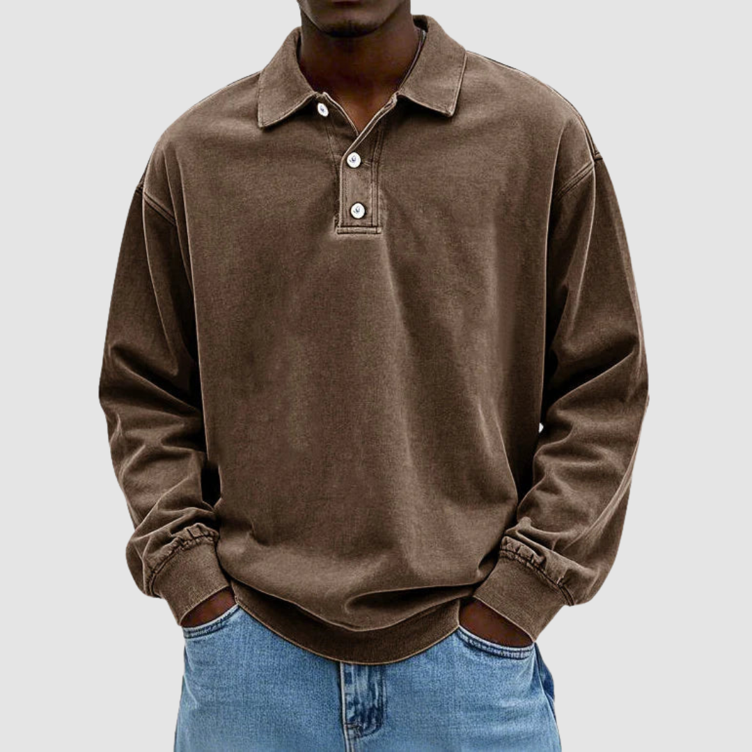 Men's Vintage Long Sleeve Polo Shirt-The Yellow Prime