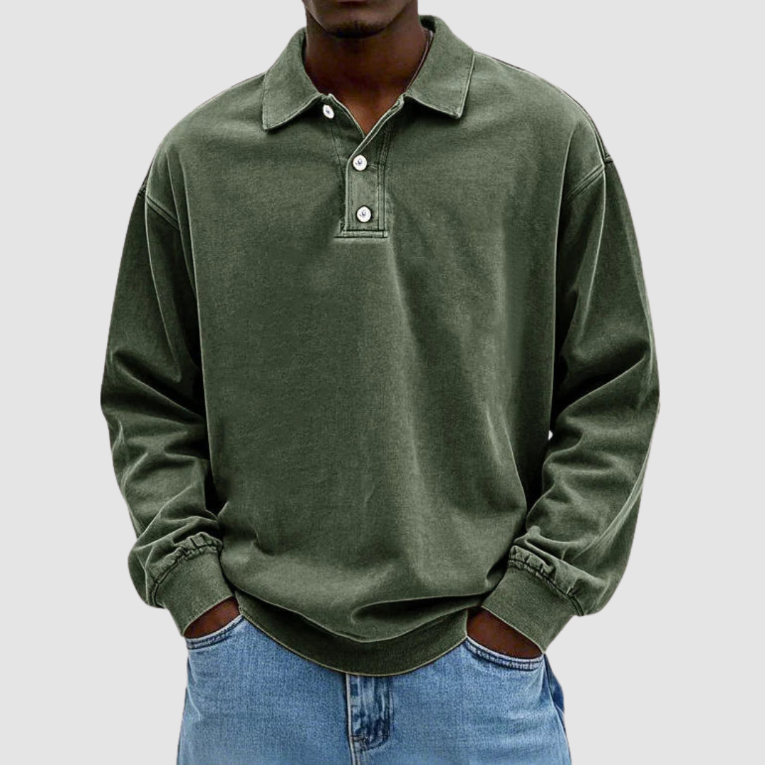 Men's Vintage Long Sleeve Polo Shirt-The Yellow Prime