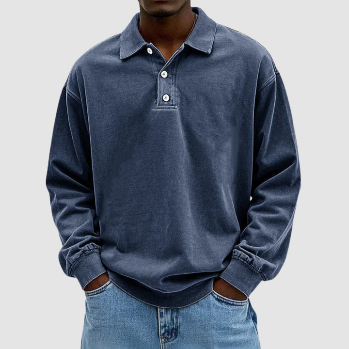 Men's Vintage Long Sleeve Polo Shirt-The Yellow Prime
