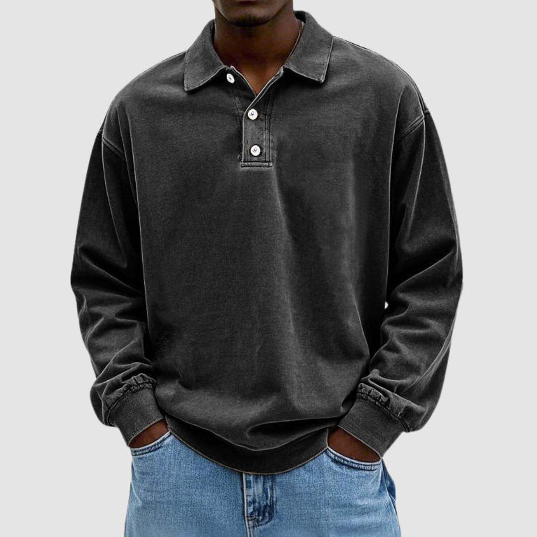 Men's Vintage Long Sleeve Polo Shirt-The Yellow Prime
