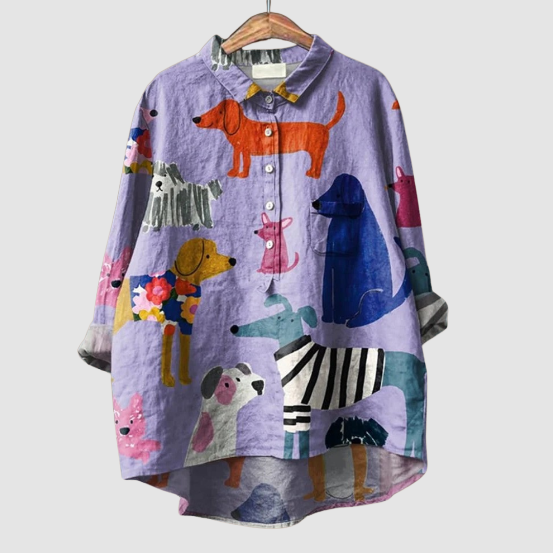 Kathleen | Women's Dog Print Loose-Fit Shirt-The Yellow Prime