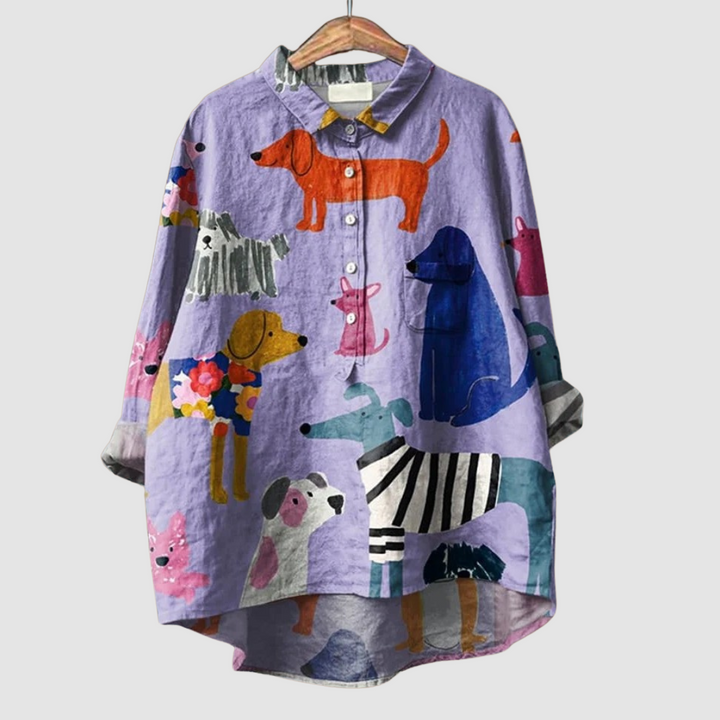 Kathleen | Women's Dog Print Loose-Fit Shirt-The Yellow Prime