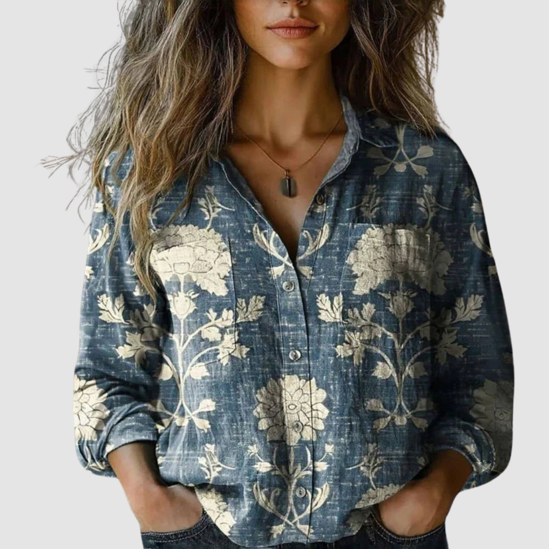 Morena | Women's Vintage Printed Blouse-The Yellow Prime