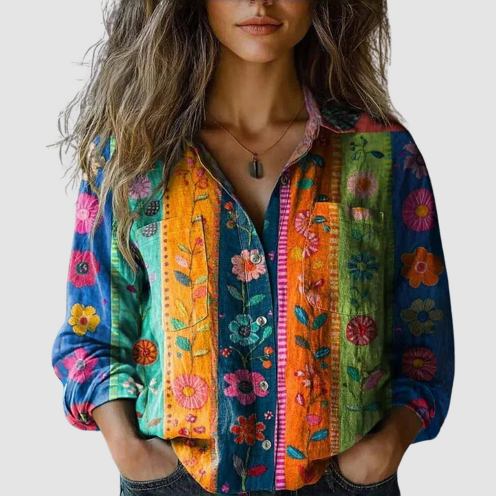 Morena | Women's Vintage Printed Blouse-The Yellow Prime