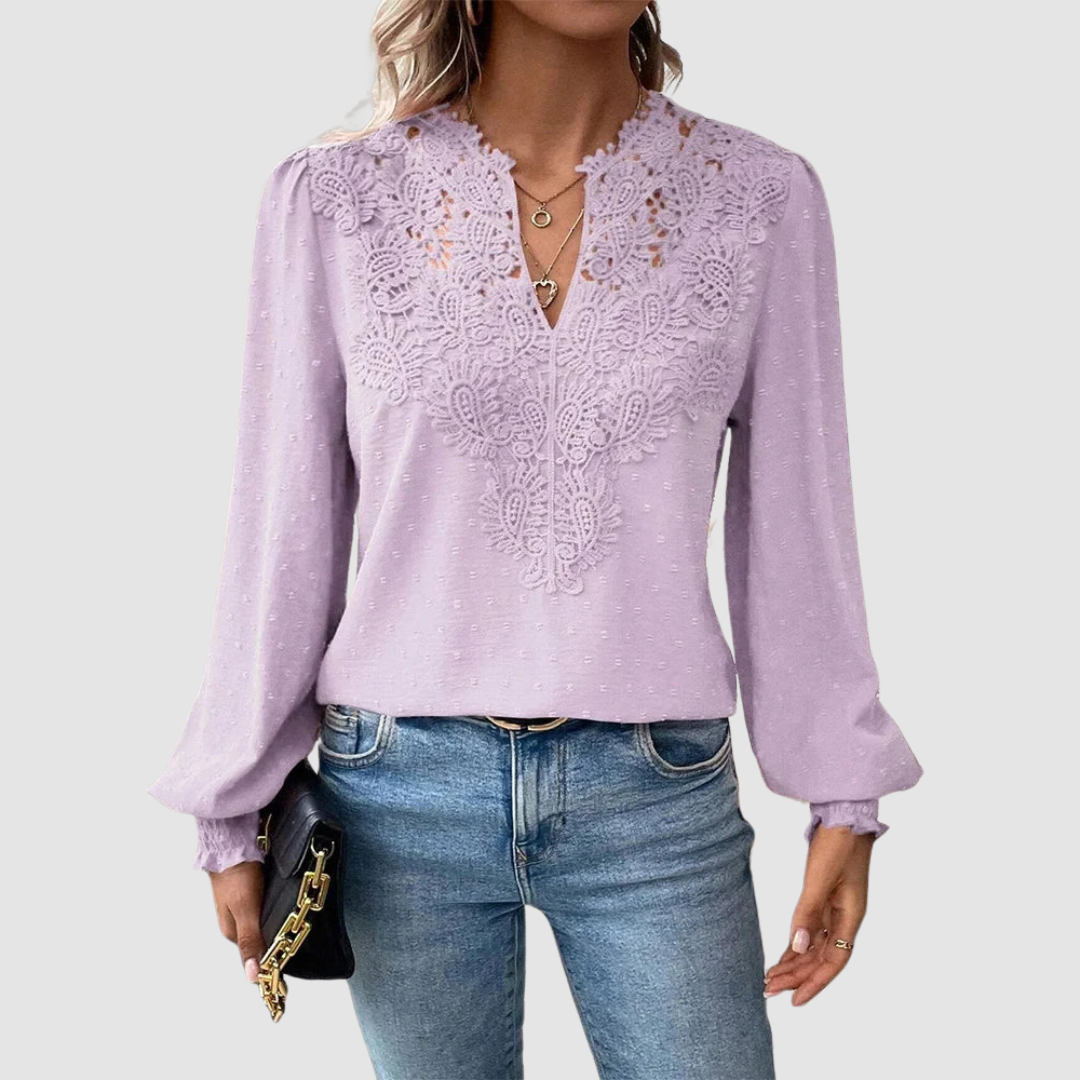 Sondra | Women's Luxury Lace V-Neck Blouse-The Yellow Prime