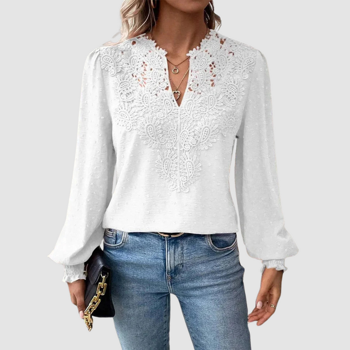 Sondra | Women's Luxury Lace V-Neck Blouse-The Yellow Prime
