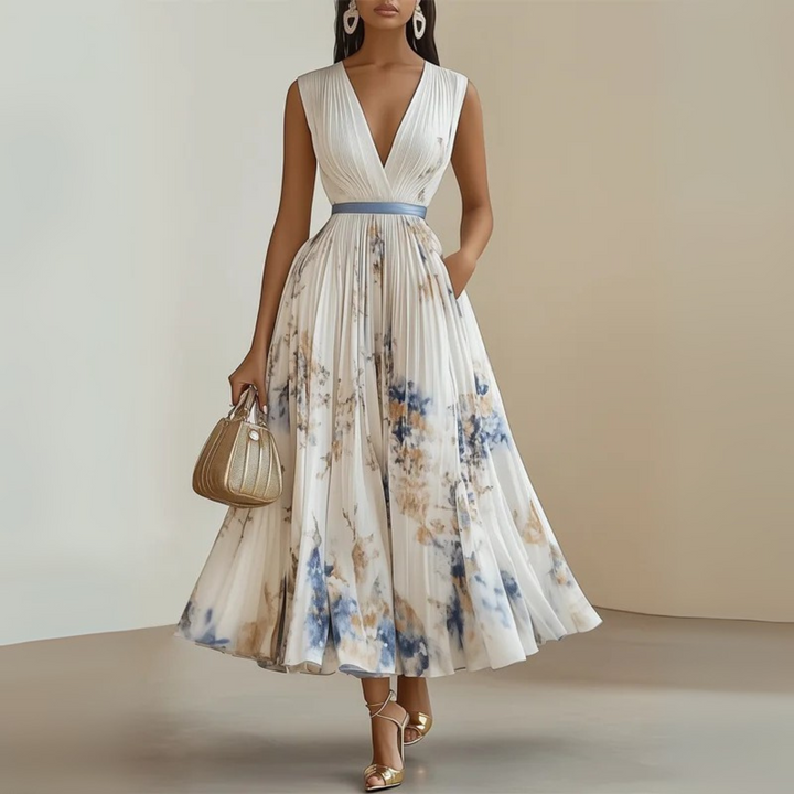 Ottavia | Women's Pleated Sleeveless Maxi Summer Dress-The Yellow Prime