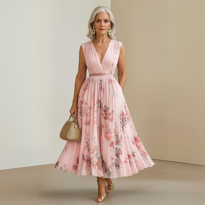 Ottavia | Women's Pleated Sleeveless Maxi Summer Dress-The Yellow Prime