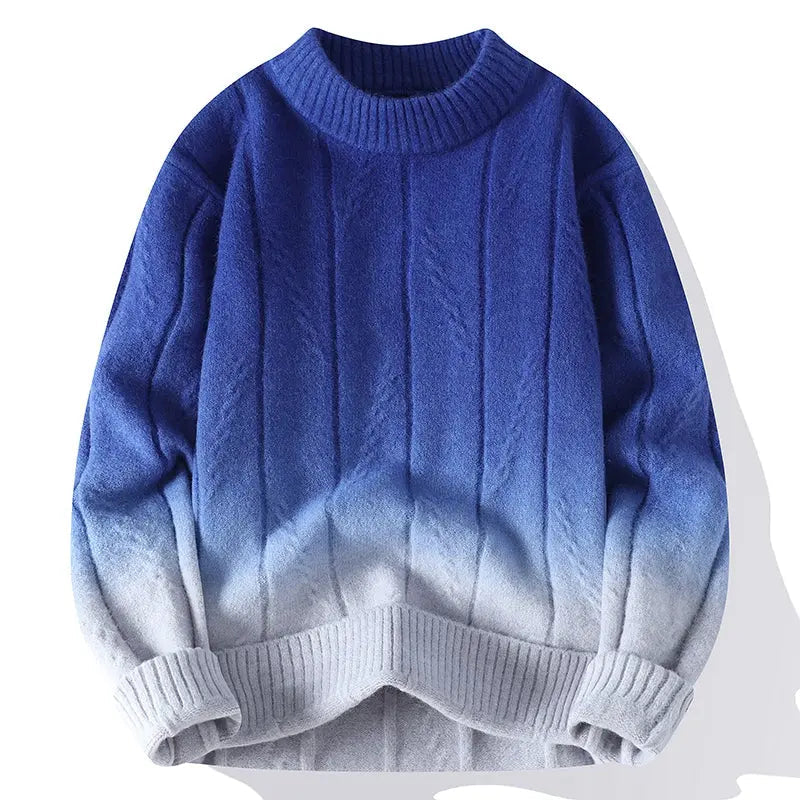 Maglione girocollo da uomo in lana, morbido, classico, lavorato a maglia sfumata