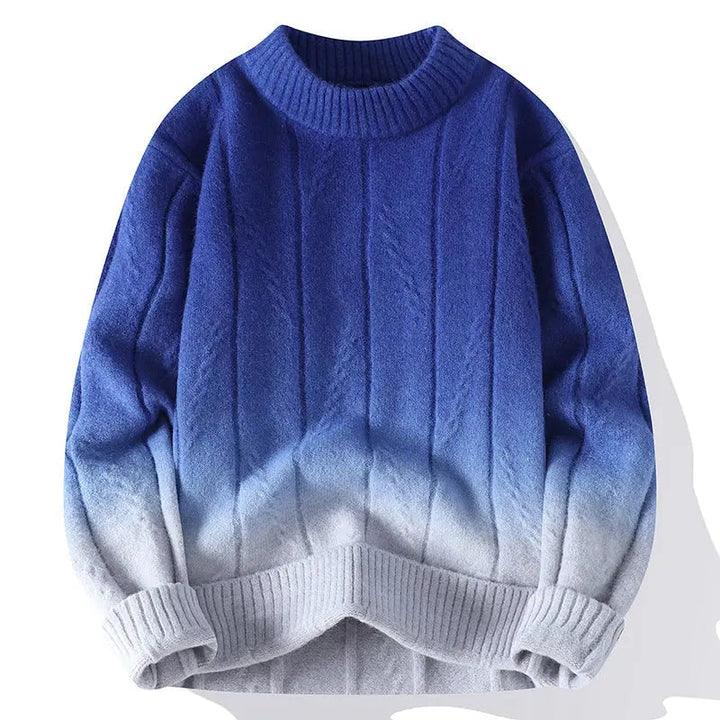 Maglione girocollo da uomo in lana, morbido, classico, lavorato a maglia sfumata