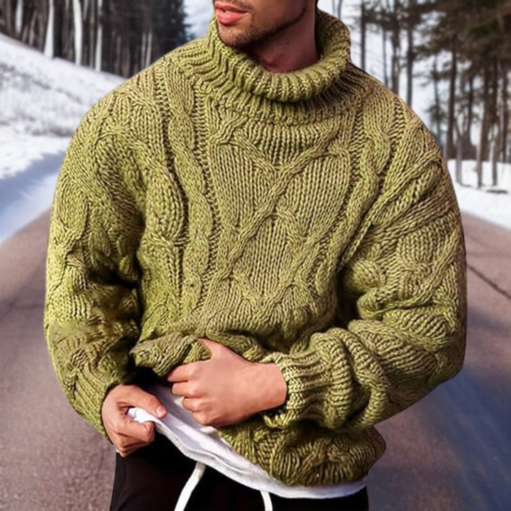 Men's Oversized Turtleneck Cable Knit Sweater for Winter