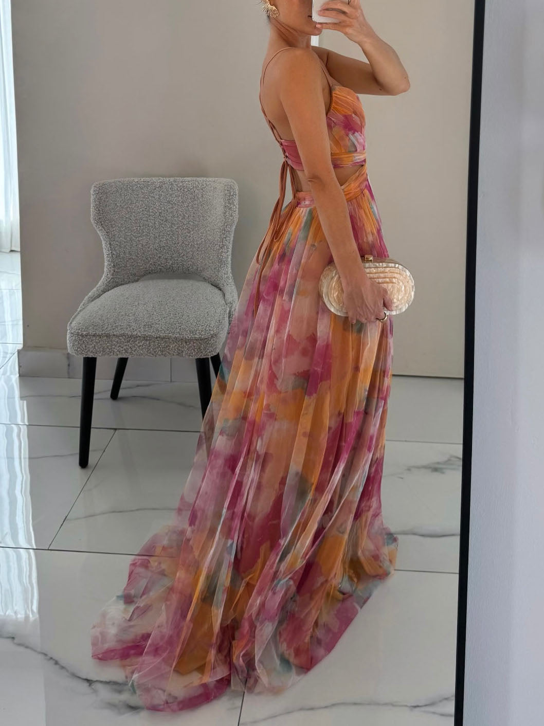 Women's Floral A-Line Maxi Dress with Painted Design-The Yellow Prime