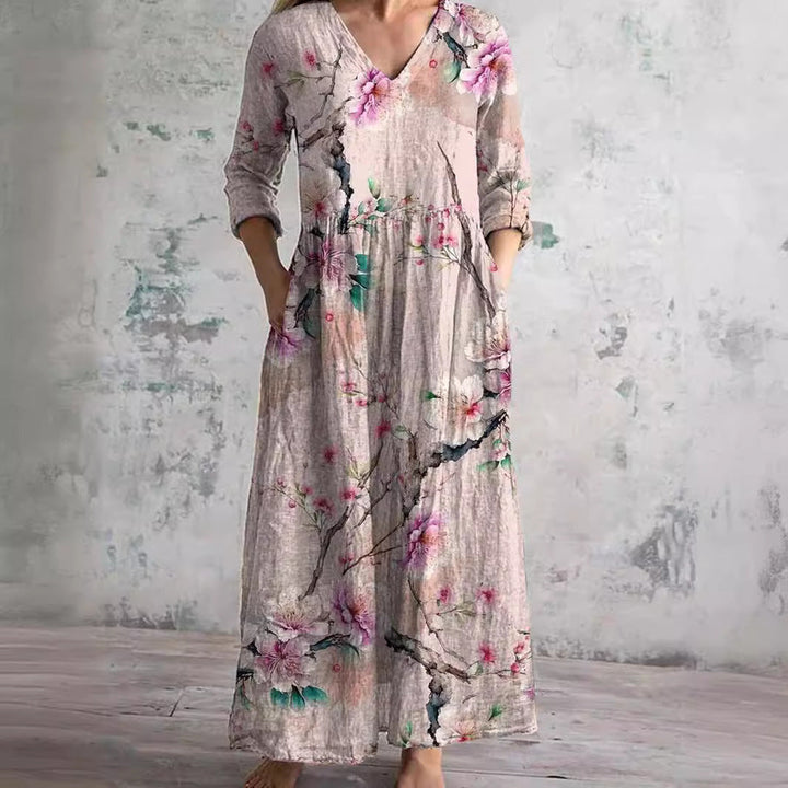 Phoenix | Women's Floral V-Neck Maxi Dress-The Yellow Prime