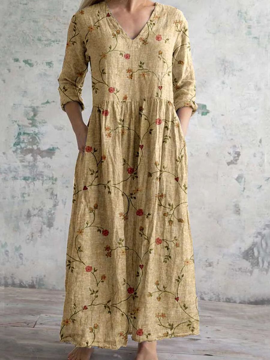 Phoenix | Women's Floral V-Neck Maxi Dress-The Yellow Prime