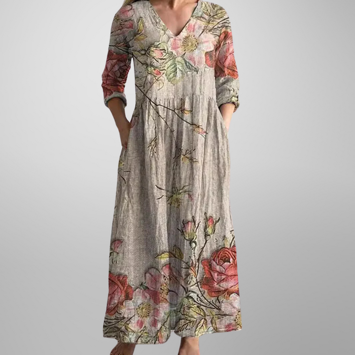 Phoenix | Women's Floral V-Neck Maxi Dress-The Yellow Prime