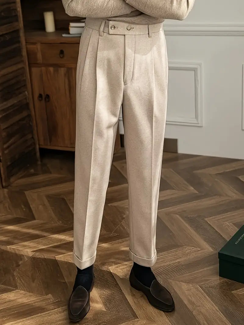 Simon | Men's Tailored Straight Leg Folded Hem Pants