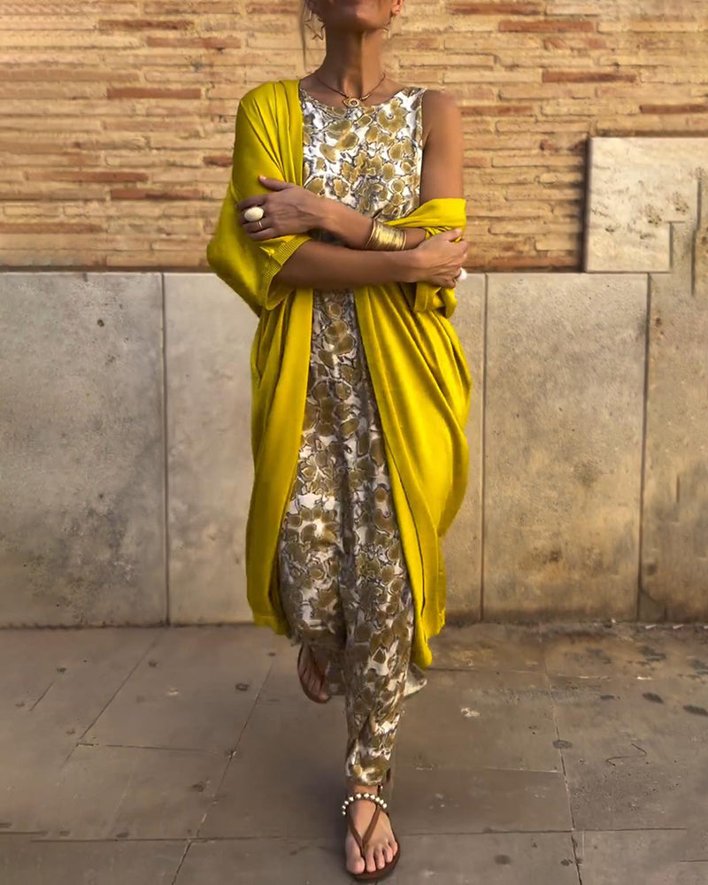 Women's Printed Overlay Jumpsuit-The Yellow Prime