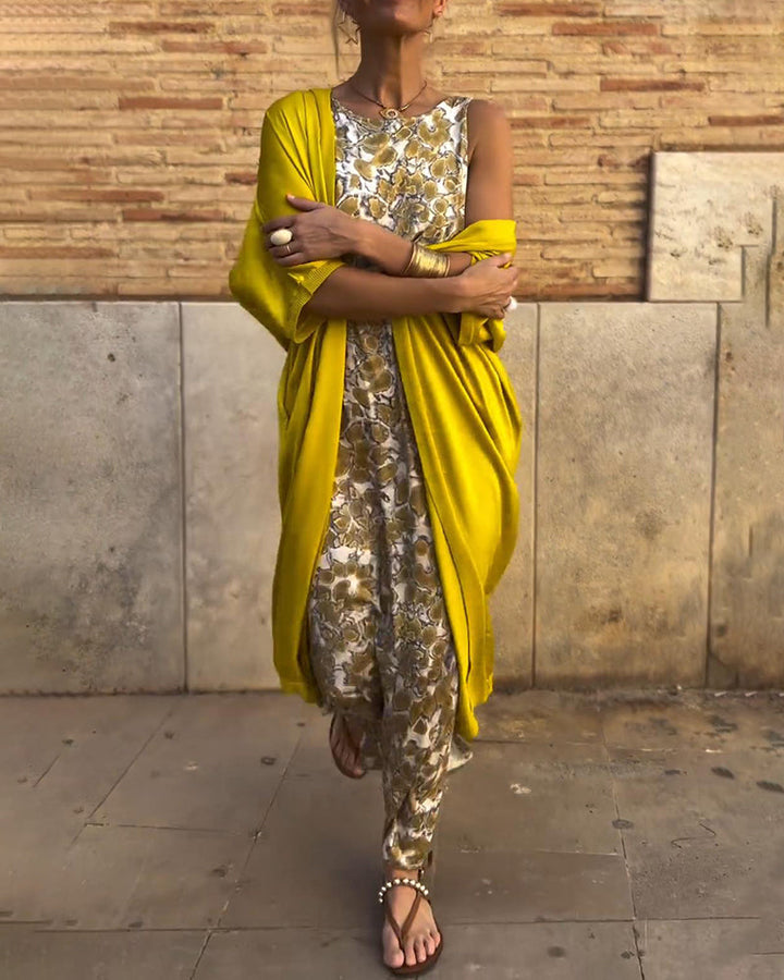 Women's Printed Overlay Jumpsuit-The Yellow Prime