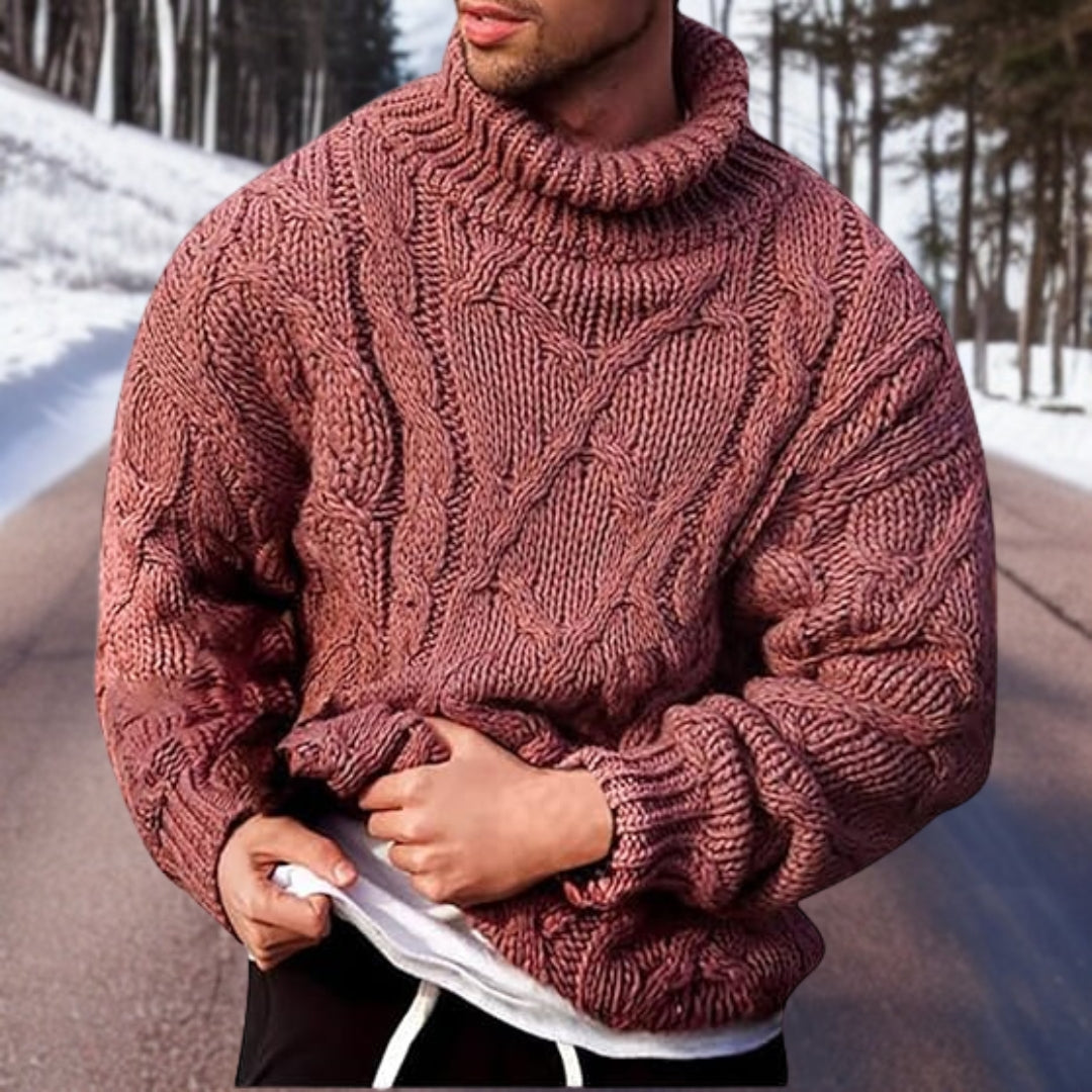 Men's Oversized Turtleneck Cable Knit Sweater for Winter