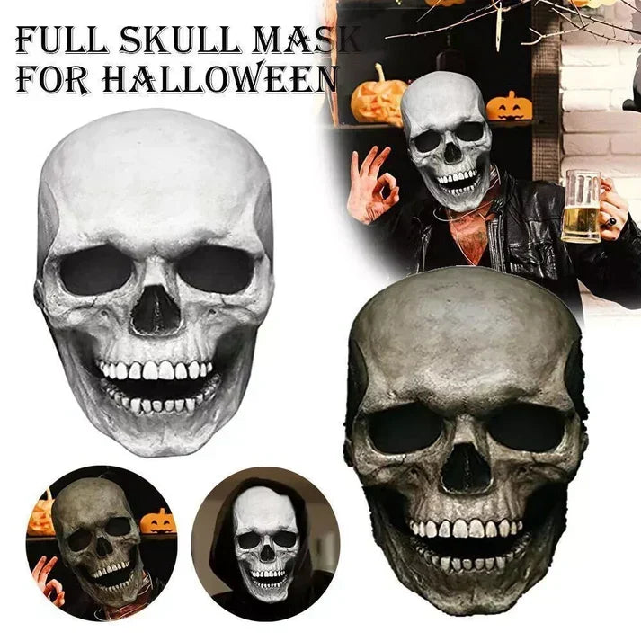 Máscara de caveira realista de Halloween com maxilar móvel e detalhes de ossos