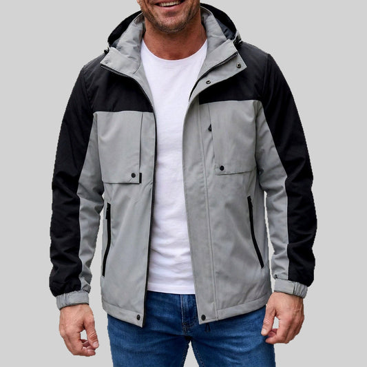 Veste coupe-vent homme à empiècements colorés et fermeture éclair sur le devant - chaude, idéale pour l’automne et l’hiver