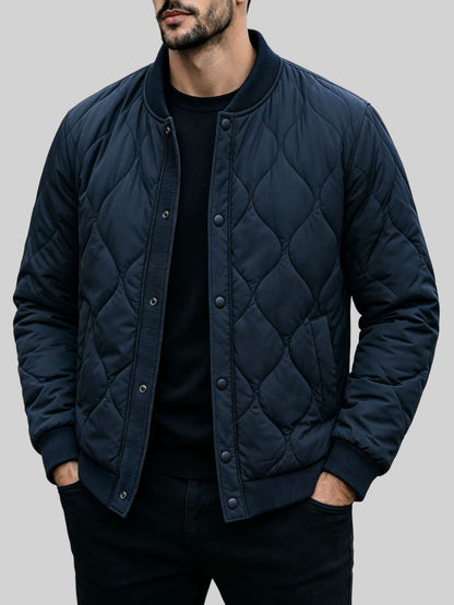 Men's Wave Quilted Stand Collar Bomber Jacket – Warm Fall & Winter