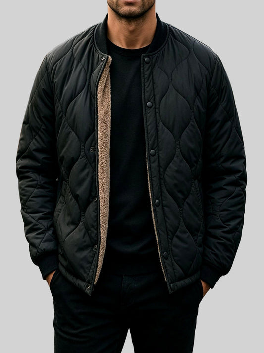 Blouson bomber pour homme matelassé à vagues et col montant – Chaud pour l’automne et l’hiver
