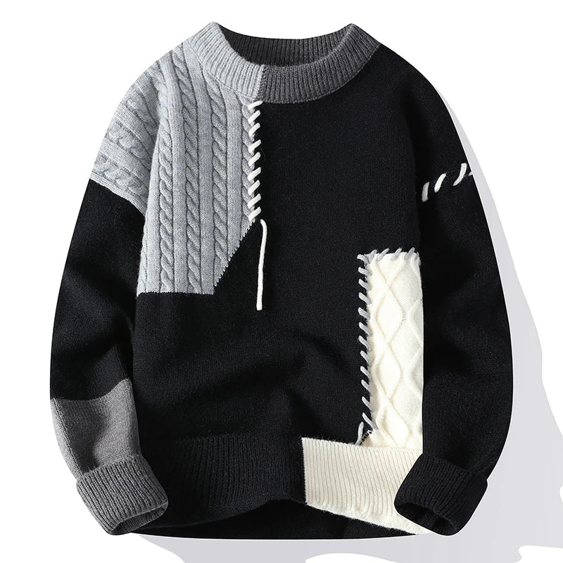 Ryan | Men's Cable Knit Wool Pullover Sweater-The Yellow Prime
