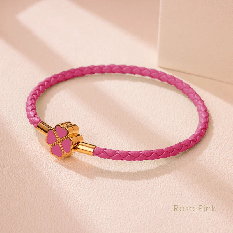 Women's Braided Leather Lucky Bracelet with Four Leaf Clover-The Yellow Prime