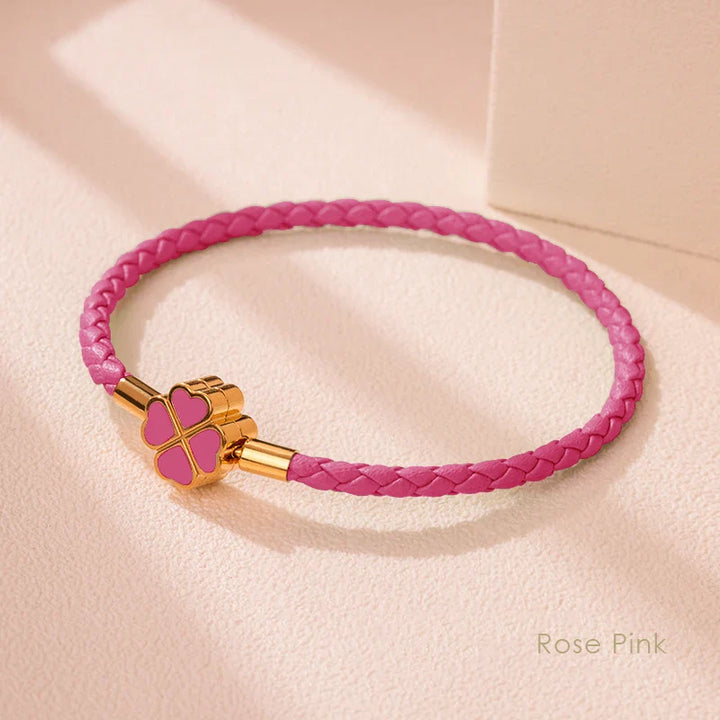 Women's Braided Leather Lucky Bracelet with Four Leaf Clover-The Yellow Prime