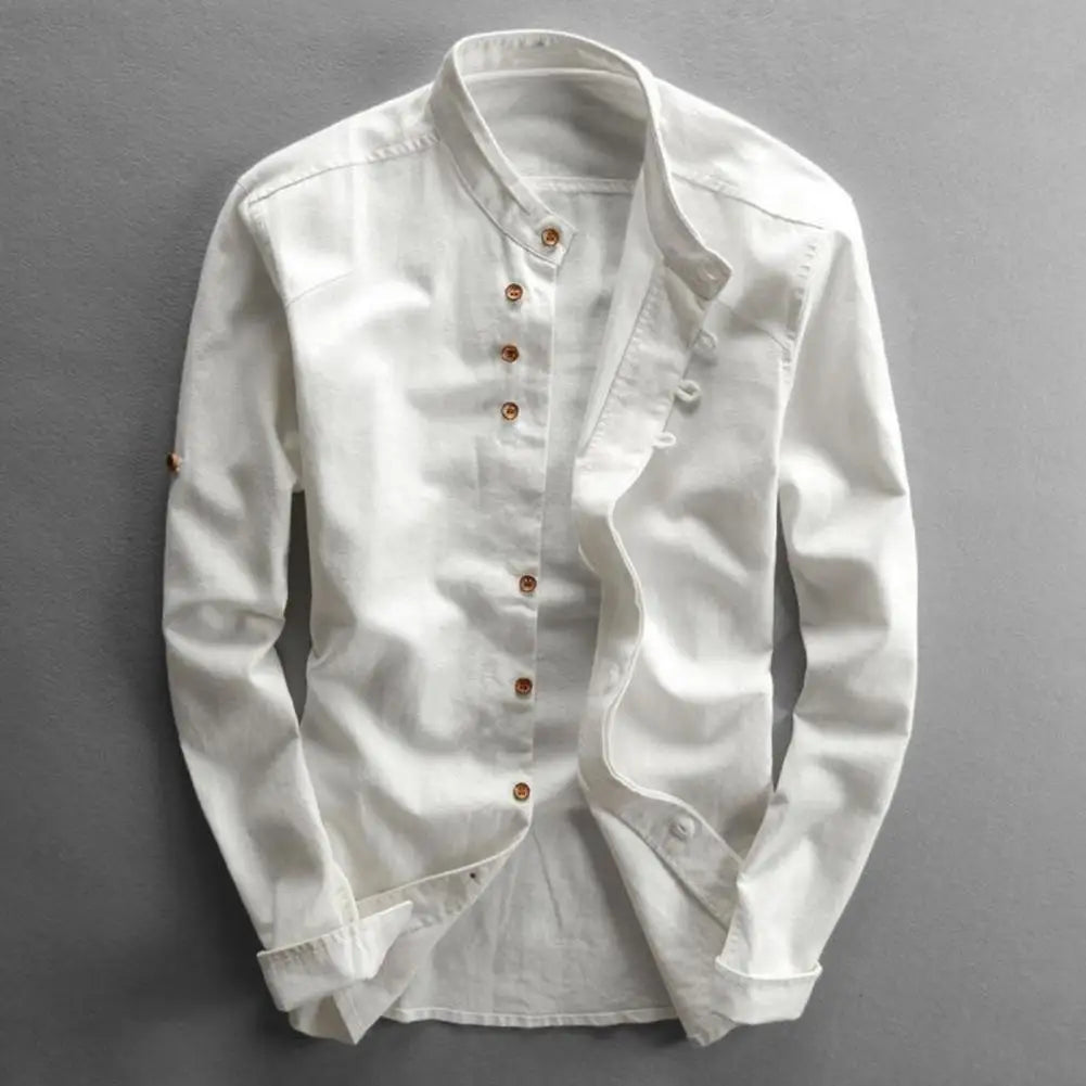 Men's Casual Solid Color Long Sleeve Vintage Slim Fit Shirt-The Yellow Prime