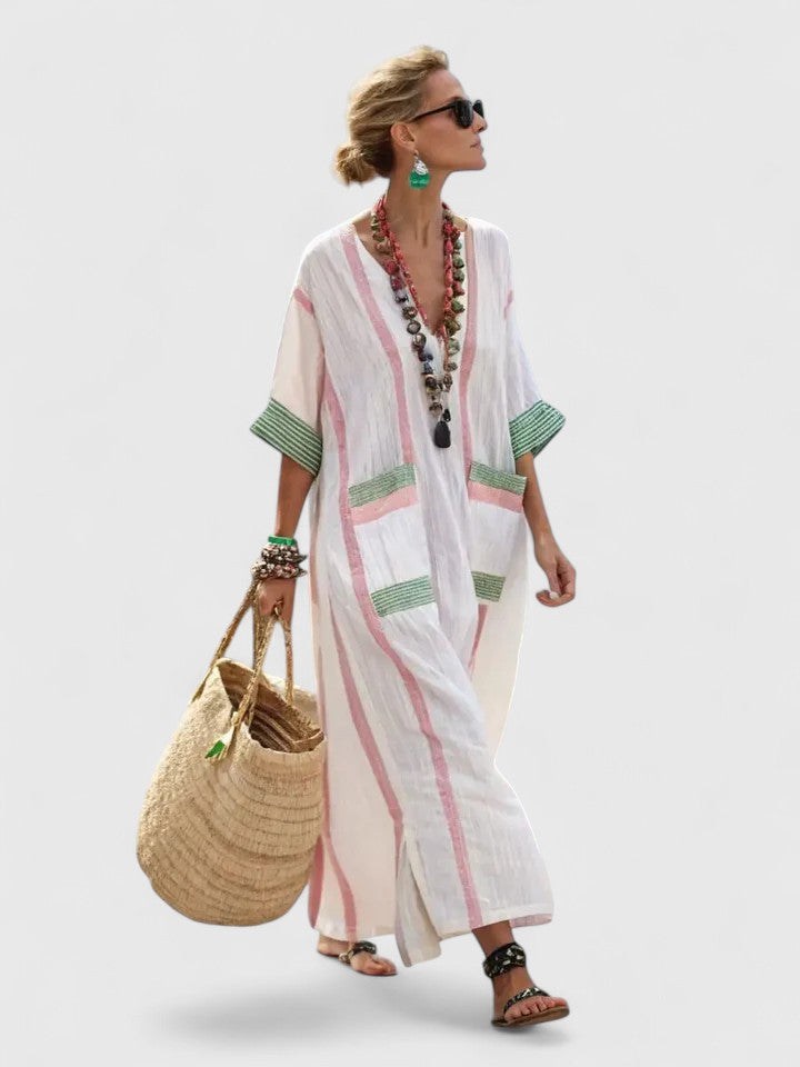 Emma | Women's Maxi Dress - V-Neck, Loose Fit-The Yellow Prime