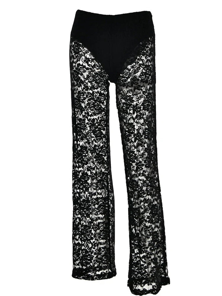 Women's Sheer Lace Wide-Leg Pants – Elegant Relaxed Summer Style-The Yellow Prime