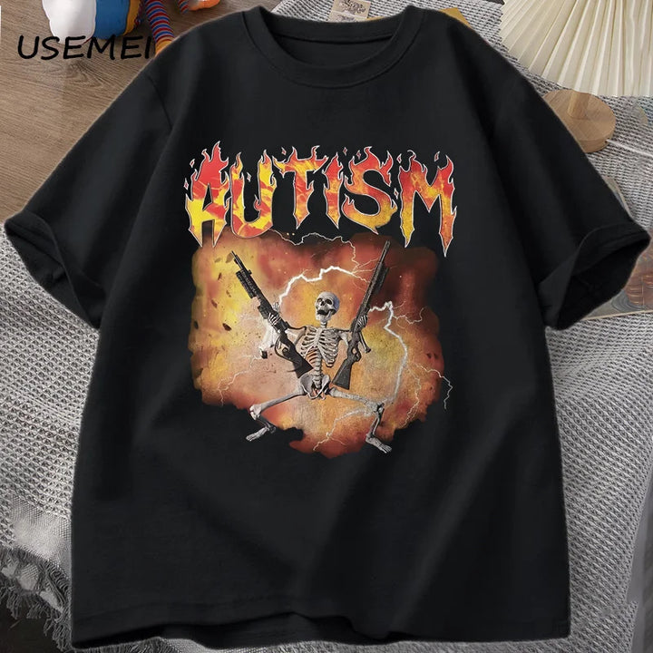 Men's Funny Skeleton Autism Meme Graphic T-Shirt - Vintage Streetwear-The Yellow Prime
