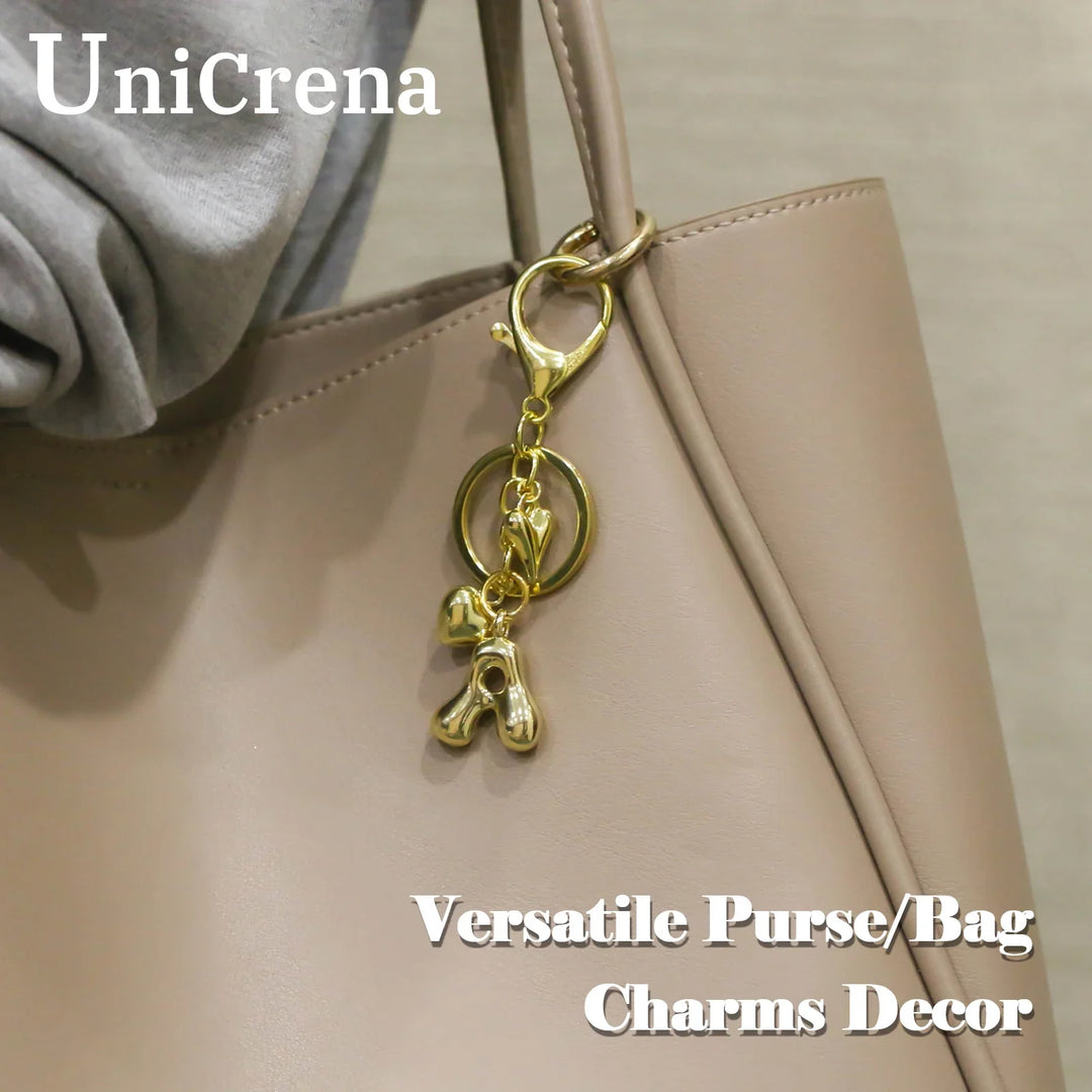 Women's Personalized Gold Bubble Letter Keychain Bag Charm Gift-The Yellow Prime