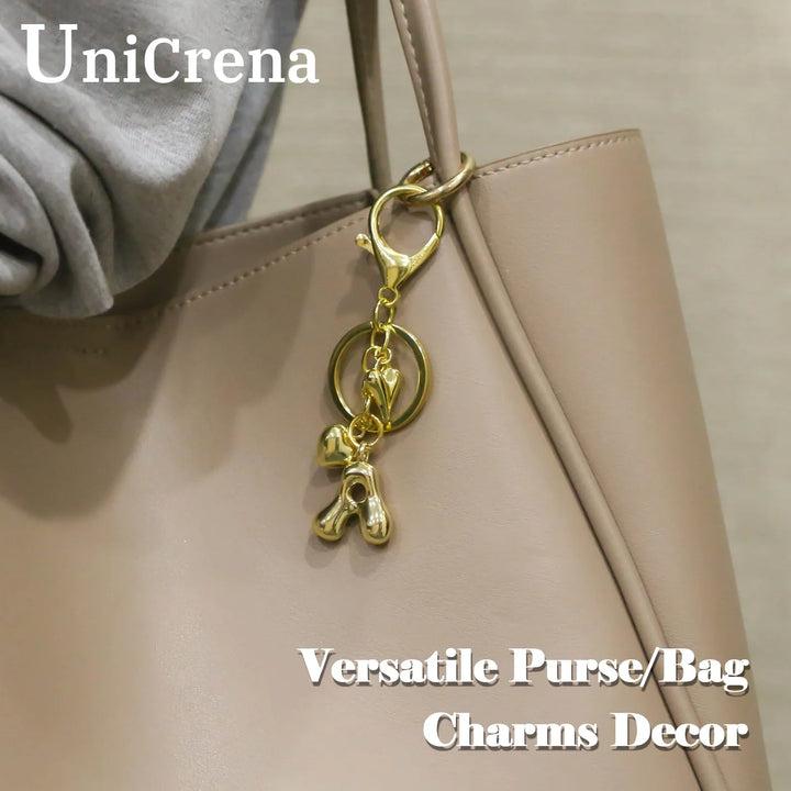 Women's Personalized Gold Bubble Letter Keychain Bag Charm Gift-The Yellow Prime