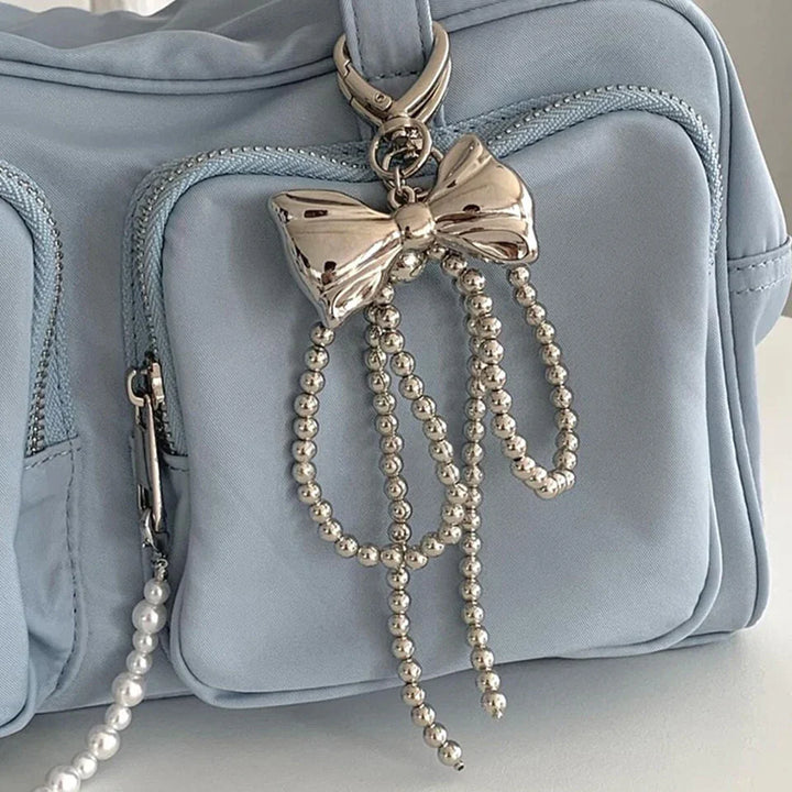 Women's Beaded Pearl Bow Keychain Y2K Bag Charm Gift Accessory-The Yellow Prime