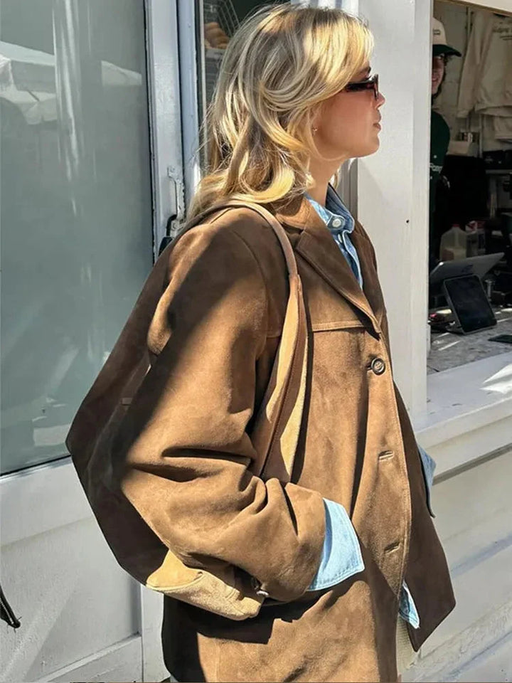 Women's Classic Brown Suede Jacket with Soft Finish