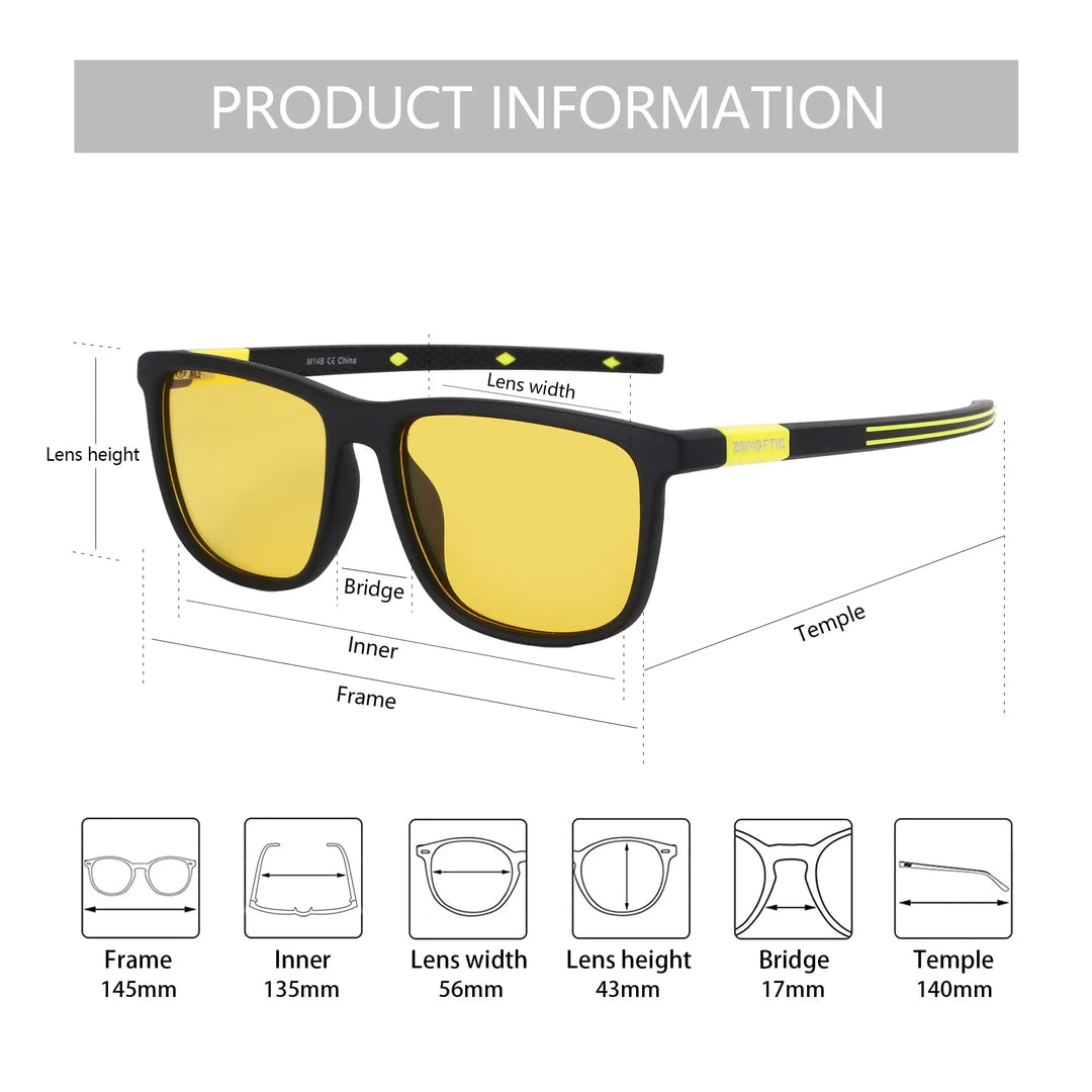 Lightweight Polarized Square Frame Sunglasses for Night Vision Driving-The Yellow Prime