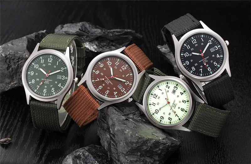 Men's Quartz Military Style Watch with Nylon Strap and Date Display-The Yellow Prime